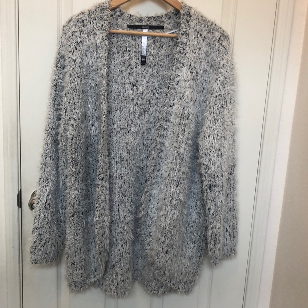 Fuzzy grey/black cardigan